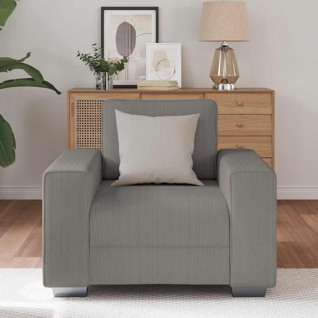 Poltrona 60 cm tecido corduroy cinzento-claro