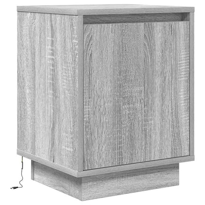 Mesa de cabeceira com luzes LED 38x34x50 cm cinzento-sonoma