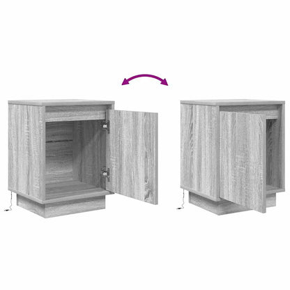 Mesa de cabeceira com luzes LED 38x34x50 cm cinzento-sonoma