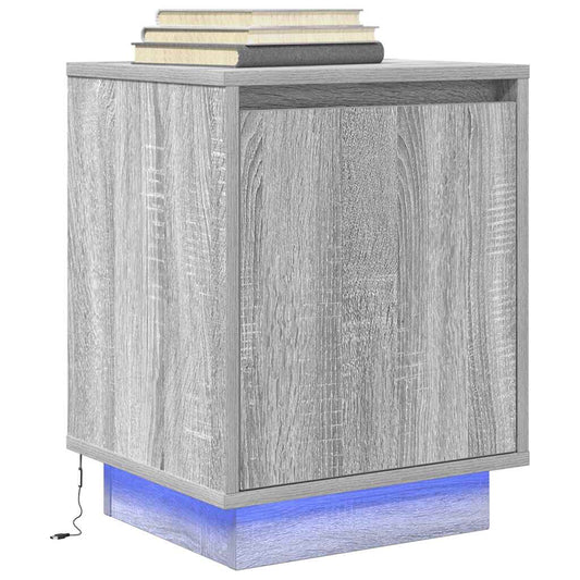 Mesa de cabeceira com luzes LED 38x34x50 cm cinzento-sonoma