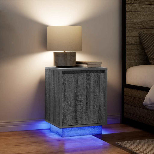 Mesas cabeceira c/ luzes LED 2 pcs 38x34x50 cm cinzento-sonoma