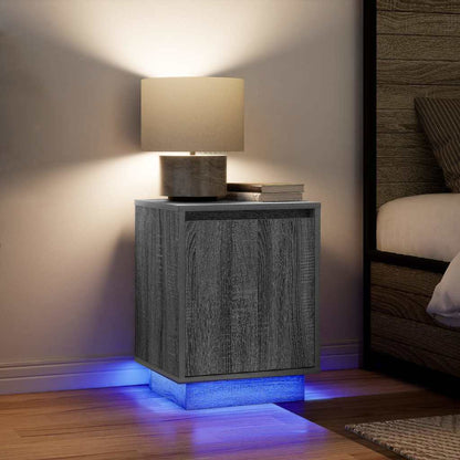 Mesas cabeceira c/ luzes LED 2 pcs 38x34x50 cm cinzento-sonoma