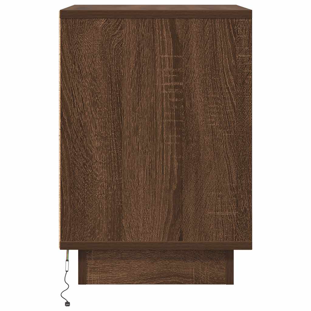 Mesa de cabeceira com luzes LED 38x34x50 cm carvalho castanho