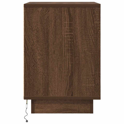 Mesa de cabeceira com luzes LED 38x34x50 cm carvalho castanho
