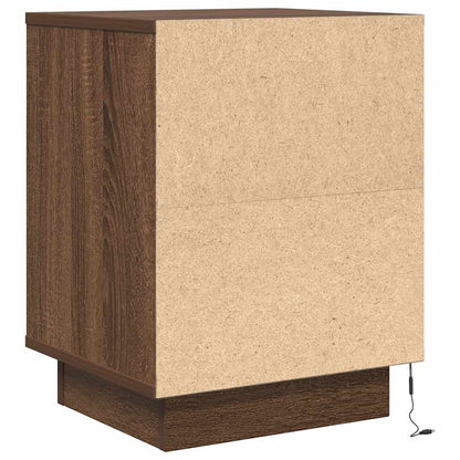 Mesa de cabeceira com luzes LED 38x34x50 cm carvalho castanho