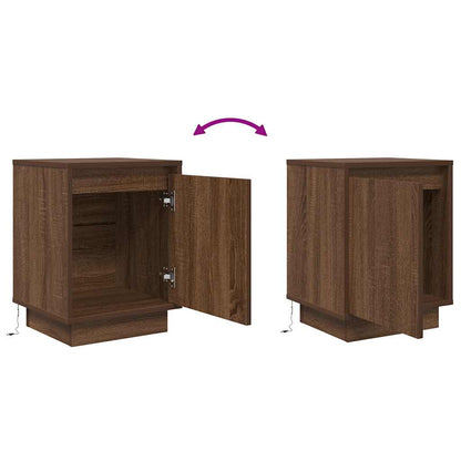 Mesa de cabeceira com luzes LED 38x34x50 cm carvalho castanho