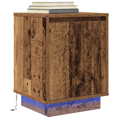 Mesas cabeceira c/ luzes LED 2 pcs 38x34x50 cm madeira velha