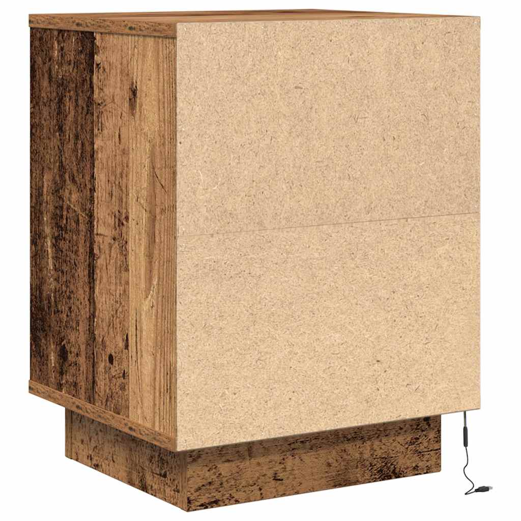 Mesas cabeceira c/ luzes LED 2 pcs 38x34x50 cm madeira velha
