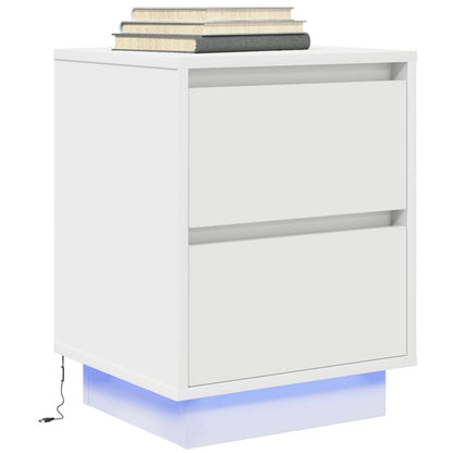 Mesas cabeceira c/ luzes LED 2 pcs 38x34x50 cm branco