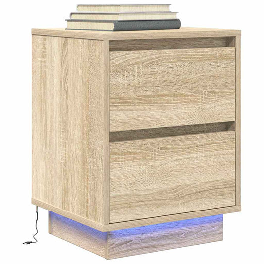 Mesa de cabeceira com luzes LED 38x34x50 cm carvalho sonoma
