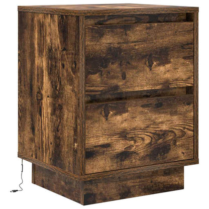Mesa de cabeceira com luzes LED 38x34x50 cm carvalho fumado