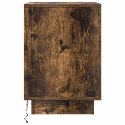 Mesa de cabeceira com luzes LED 38x34x50 cm carvalho fumado