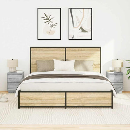 Bedside tables with LED lights 2 pcs 38x34x50 cm Sonoma grey