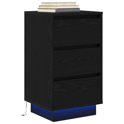 Mesa de cabeceira com luzes LED 38x34x65 cm preto