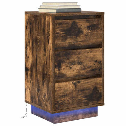 Mesa de cabeceira c/ luzes LED 38x34x65 cm carvalho fumado