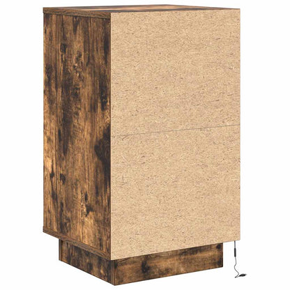 Mesa de cabeceira c/ luzes LED 38x34x65 cm carvalho fumado