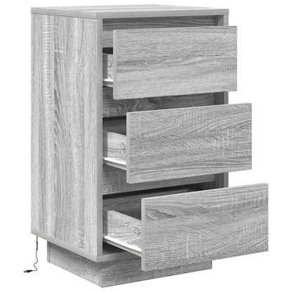 Mesa de cabeceira com luzes LED 38x34x65 cm cinzento-sonoma