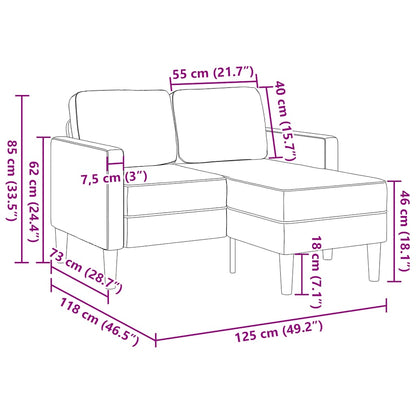 2-seater sofa with L-shaped chaise 125 cm faux leather