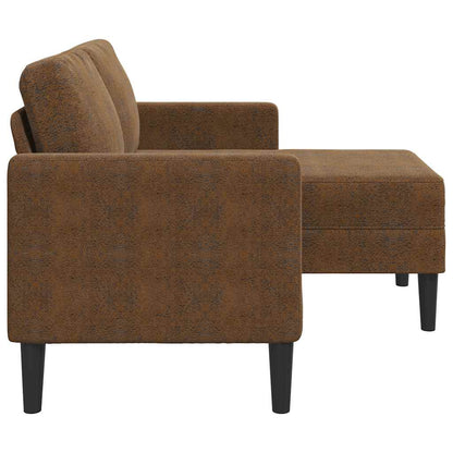 2-seater sofa with L-shaped chaise 125 cm brown faux leather