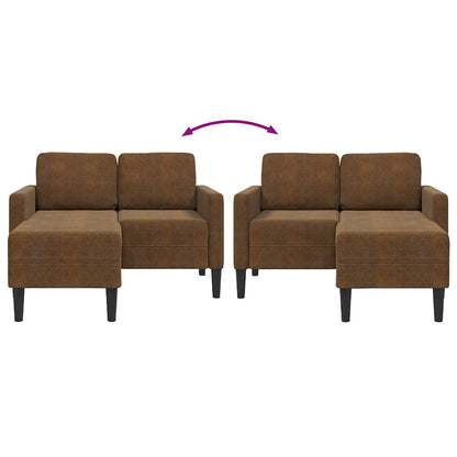 2-seater sofa with L-shaped chaise 125 cm brown faux leather