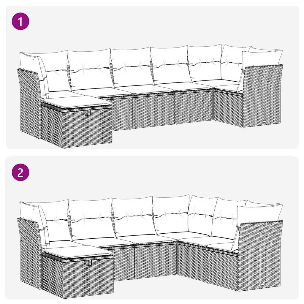 7 pcs garden sofa set with cushions poly rattan beige
