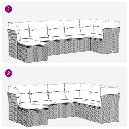 7 pcs garden sofa set with cushions poly rattan beige