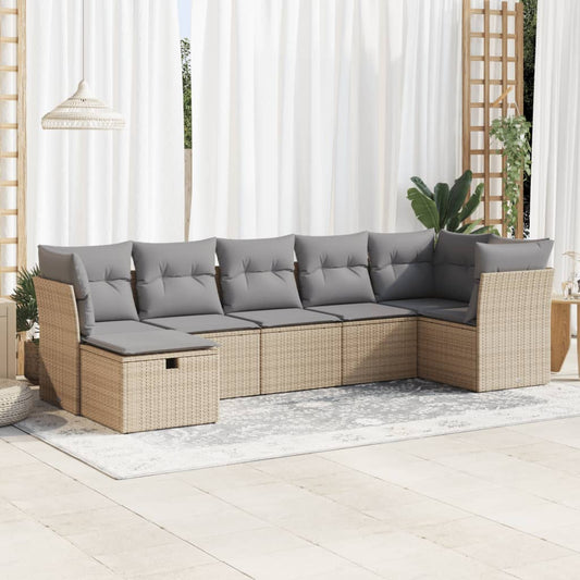 7 pcs garden sofa set with cushions poly rattan beige
