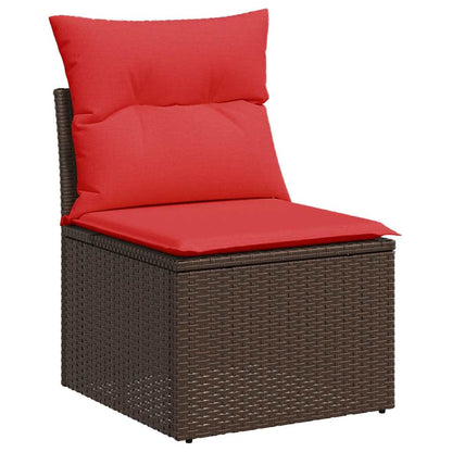 8 pcs conjunto sofás de jardim c/ almofadões vime PE castanho
