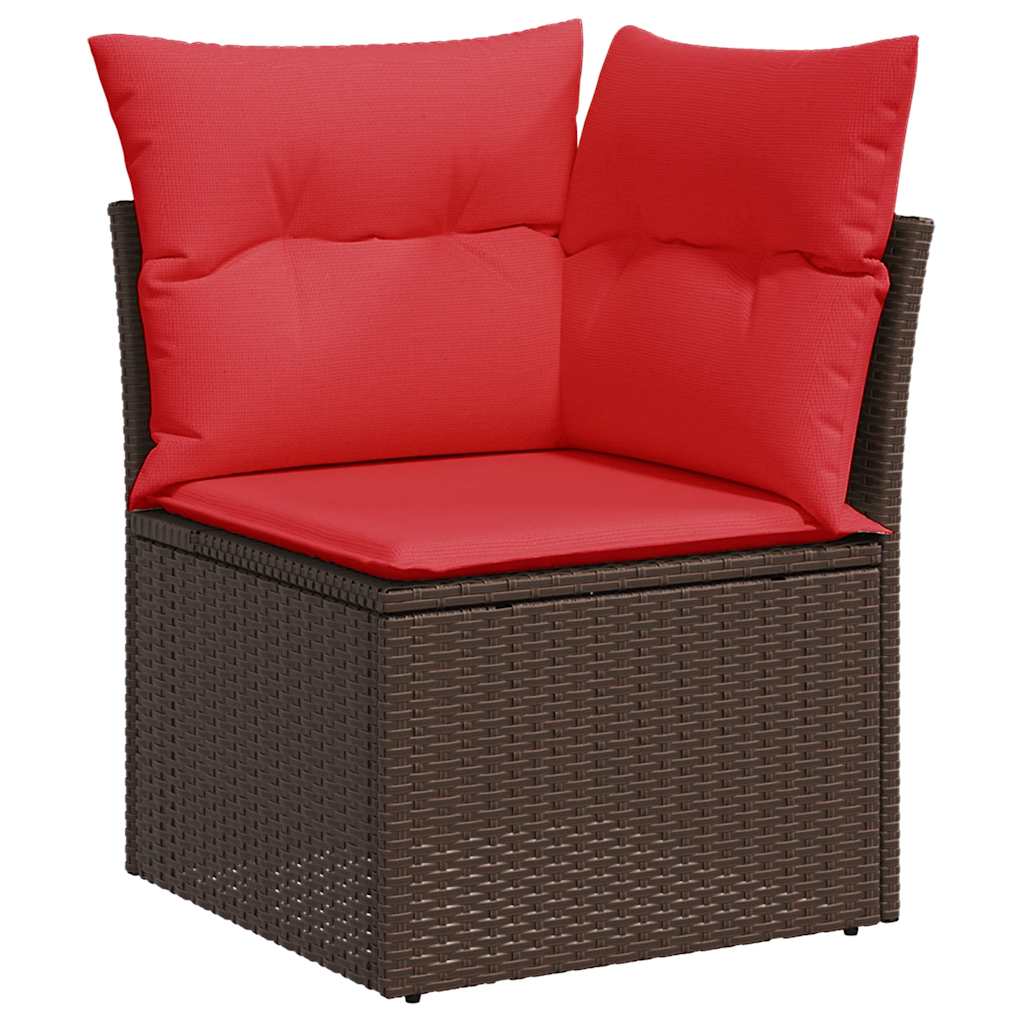 8 pcs conjunto sofás de jardim c/ almofadões vime PE castanho