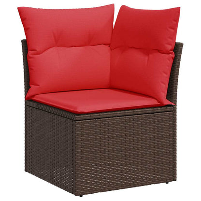 8 pcs conjunto sofás de jardim c/ almofadões vime PE castanho