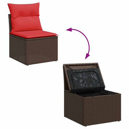 8 pcs conjunto sofás de jardim c/ almofadões vime PE castanho