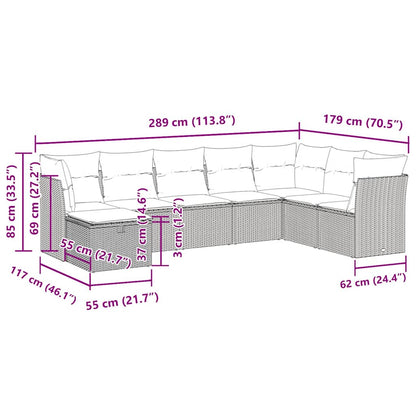 8 pcs conjunto sofás de jardim c/ almofadões vime PE castanho