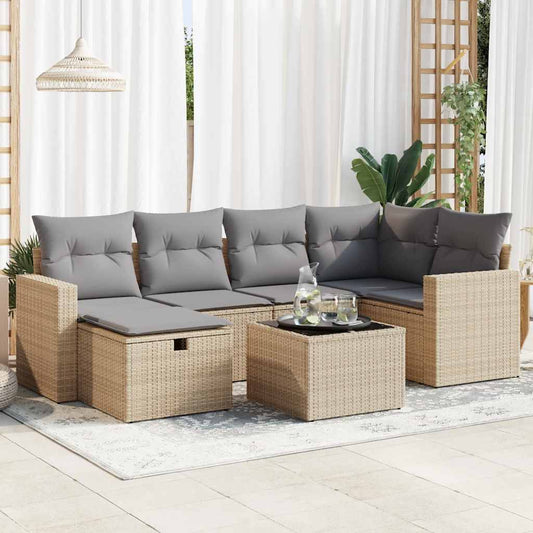 7 pcs garden sofa set with cushions poly rattan beige