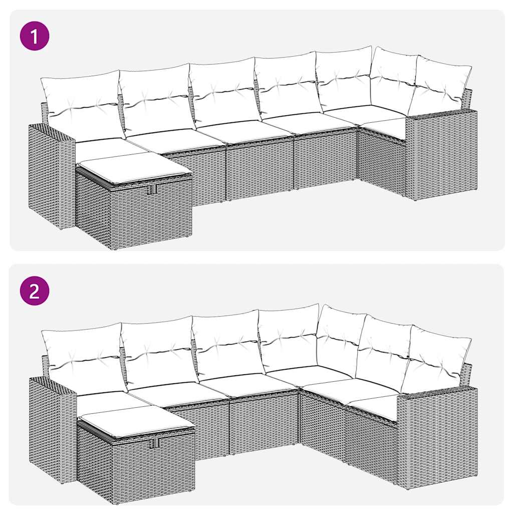 7 pcs garden sofa set with cushions poly rattan beige