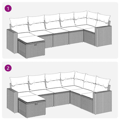 7 pcs garden sofa set with cushions poly rattan beige
