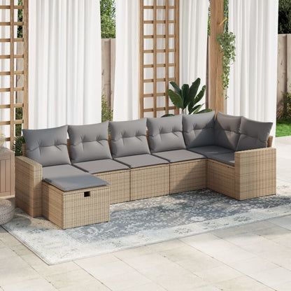 7 pcs garden sofa set with cushions poly rattan beige