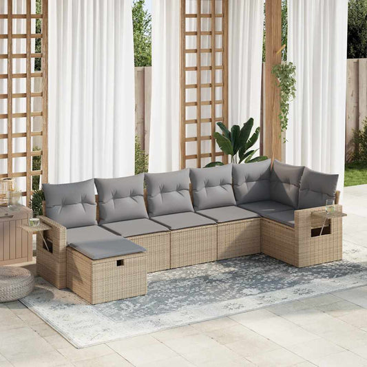 7 pcs garden sofa set with cushions poly rattan beige