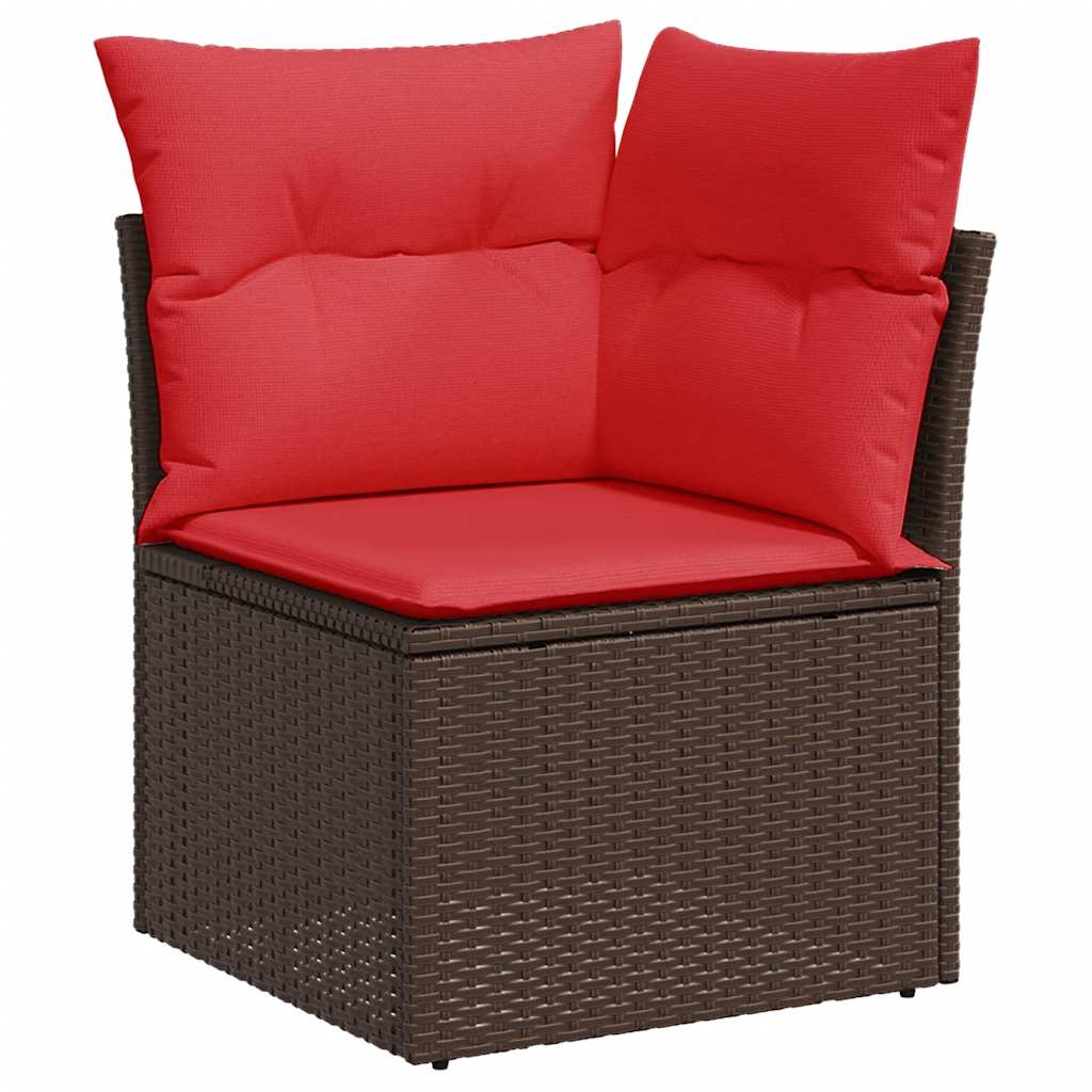 8 pcs conjunto sofás de jardim c/ almofadões vime PE castanho