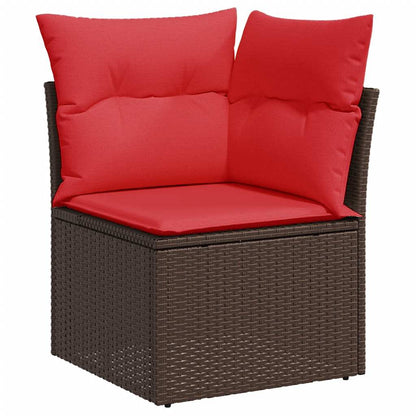 8 pcs conjunto sofás de jardim c/ almofadões vime PE castanho
