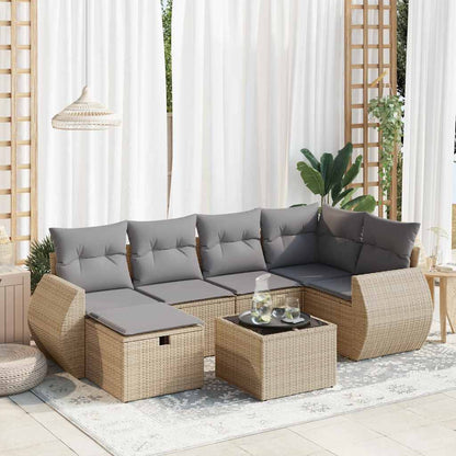 7 pcs garden sofa set with cushions poly rattan beige