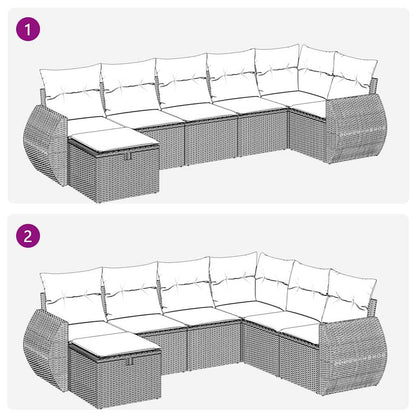 7 pcs garden sofa set with cushions poly rattan beige