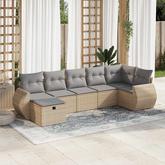 7 pcs garden sofa set with cushions poly rattan beige