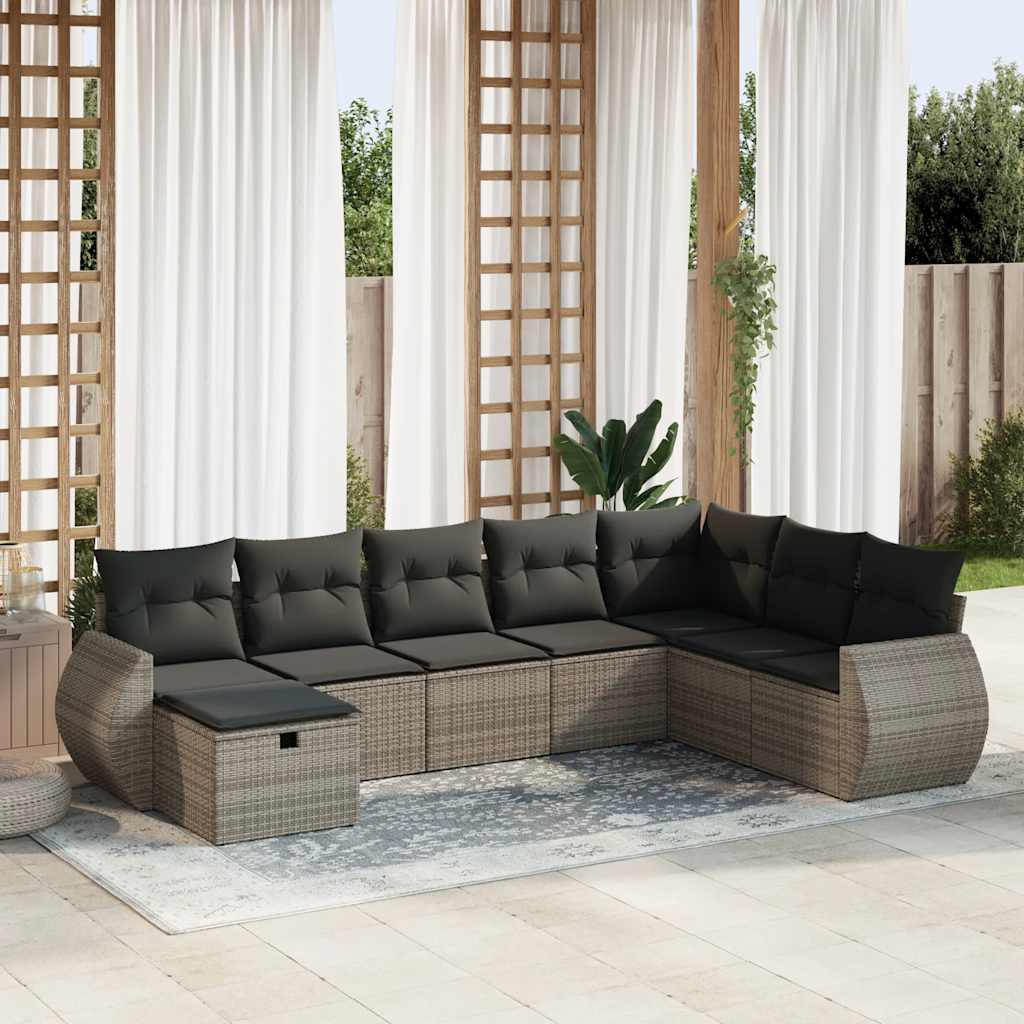 8 pcs garden sofa set with cushions poly rattan grey