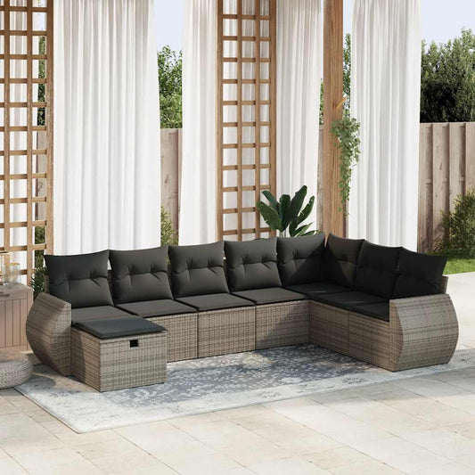 8 pcs garden sofa set with cushions poly rattan grey