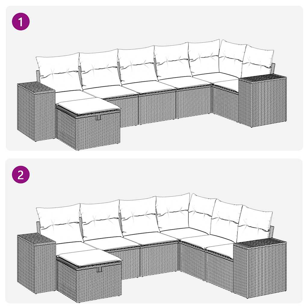7 pcs garden sofa set with cushions poly rattan beige