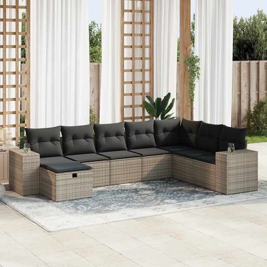 8 pcs garden sofa set with cushions poly rattan grey