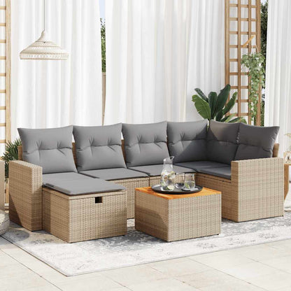7 pcs garden sofa set with cushions poly rattan beige