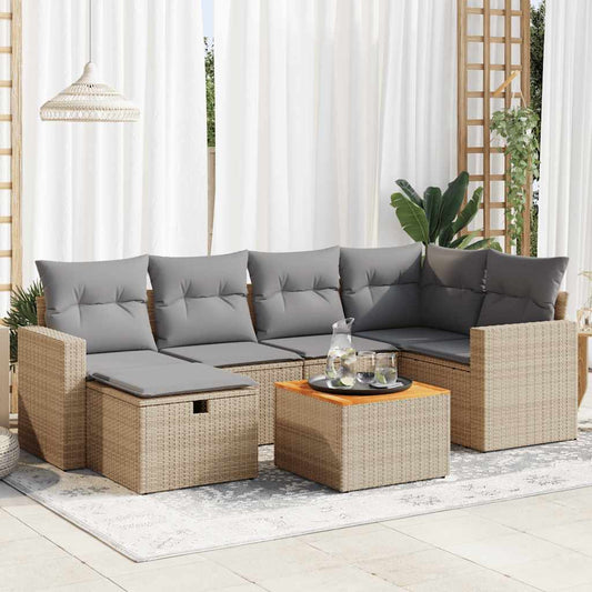 7 pcs garden sofa set with cushions poly rattan beige
