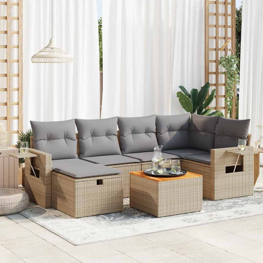 7 pcs garden sofa set with cushions poly rattan beige