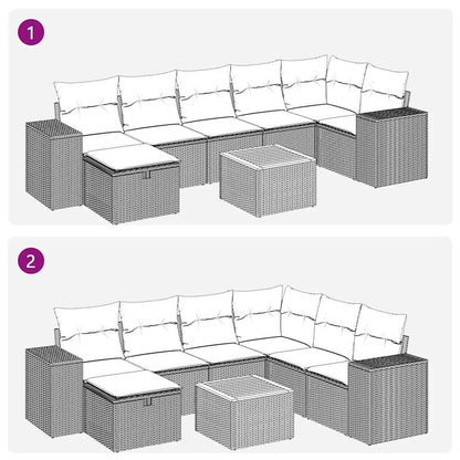 8 pcs garden sofa set with cushions poly rattan grey